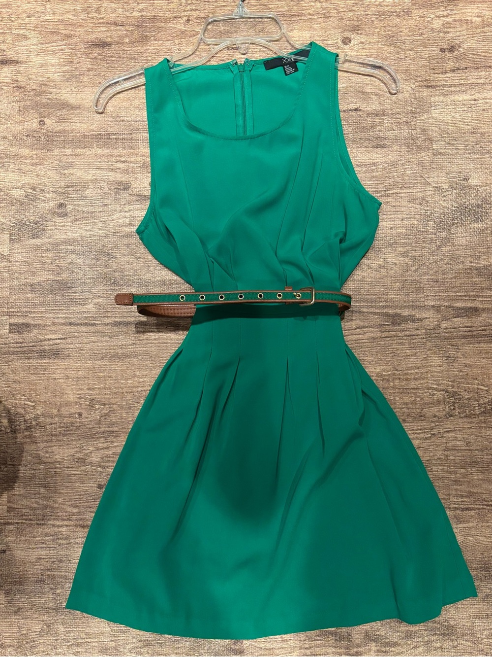 Forever 21 Emerald Green Sleeveless Fit & Flare Dress with Belt